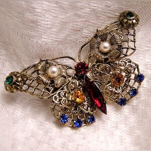 Vintage filigree rhinestone butterfly brooch
